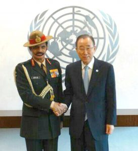 The Chief of Army Staff, General Dalbir meeting the UN Secretary General, Mr. Ban Ki-moon, at UN Headquarters, in New York on April 05, 2016.
