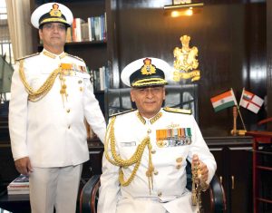 The Chief of Naval Staff, Admiral Sunil Lanba on assuming the command of the Indian Navy, in New Delhi on May 31, 2016. The outgoing Chief of Naval Staff, Admiral R.K. Dhowan is also seen.