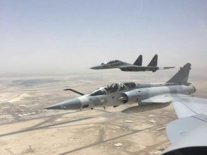 Su-30 MkI of Indian Air Force and Mirage 2000-9 of United Arab Emirates Air Force during a sorties presently underway Ex-Desert Eagle at United Arab Emirates.   