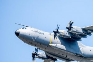 The A400M flying during Farnborough Air Show 2014. The UK Royal Air Force will take delivery of its first A400M in September.