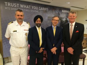 From left: Defense Attachee Hogne Rykkje, Managing Director Nammo India, Karanjit S. Chopra, Norwegian Ambassador to India Nils Ragnar Kamsvåg, Kjell Kringsjå Senior Vice President Business Development, Nammo Group.