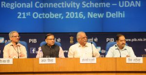 The Union Minister for Civil Aviation, Ashok Gajapathi Raju Pusapati at the launch of the Regional Connectivity Scheme of MoCA, in New Delhi on October 21, 2016. The Minister of State for Civil Aviation, Shri Jayant Sinha, the Secretary, Ministry of Civil Aviation, Shri R.N. Choubey and the Director General (M&C), Press Information Bureau, Shri A.P. Frank Noronha are also seen.