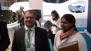 Chief of Bureau Chaitali bag speaking with Harald Hansen, Director Business Development Sea at Airbus Defence and Space’s Optronics at the show