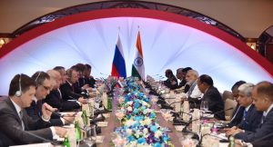 The Prime Minister, Shri Narendra Modi and the President of Russian Federation, Mr. Vladimir Putin at the delegation level talks between India and Russia, in Goa on October 15, 2016.