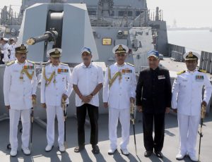 The Union Minister for Defence, Shri Manohar Parrikar at the commissioning ceremony of the Guided Missile Destroyer INS Chennai, at the Naval Dockyard, Mumbai on November 21, 2016. The Chief of Naval Staff, Admiral Sunil Lanba and other dignitaries are also seen.