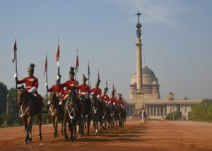  Soldiers of the President's Body Guard  parading with Rashtrapati Bhawan in the background  