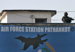Airforce Station Pathankoy has a single soldier monitoring the security from the top of a building post the attack in 2016.