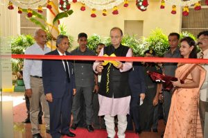 Indian Defence Minister Arun Jaitley cutting the ribbon while inaugurating BEL’s NFTR testing facility near Bangalore 