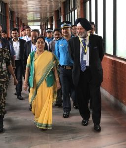 Indian External Affairs Minister Sushma Swaraj arriving at BIMSTEC held at Kathmandu, Nepal with the accompanying delegation