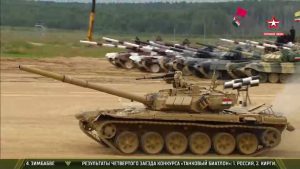 Tanks forging ahead at the Tank Biathlon  of The International Army Games at Alabino Ranges, Russia on 29 July 2017.