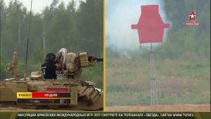 Crew on the tank at the The Tank Biathlon in the International Army Games at Alabino Ranges, Russia on 29 July 2017.