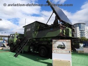 BEL's Weapon Locating Radar on display at DSEi in the outdoor display area in the lawns of Excel Centre at Greenwich London