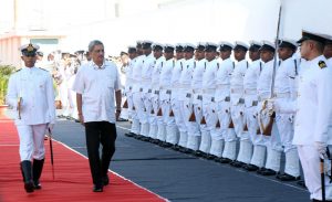 The Union Minister for Defence, Shri Manohar Parrikar inspecting the Guard of Honour, at the commissioning ceremony of Guided Missile Destroyer INS Chennai, at the Naval Dockyard, Mumbai on November 21, 2016.