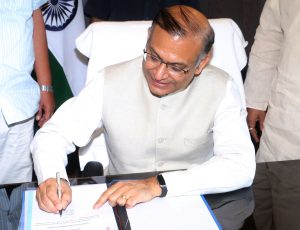 Shri Jayant Sinha takes charge as Minister of State for Civil Aviation, in New Delhi on July 06, 2016.