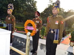 Brigadier SS Randhawa of Western Command lays wreath at Veer Smriti, Chandimandir on the 256 Army Service Corps Day 