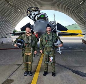 Chief of the Air Staff Air Chief Marshal BS Dhanoa PVSM AVSM YSM VM ADC after the sortie in Rafale fighter during his ongoing visit of France on 18 Jul 17. Along with him is the French Air Force Rafale fighter who was the co-pilot in the sortie.