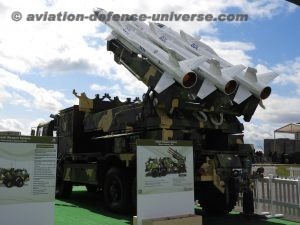 Akash missile system on display in the out door exhibits at DSEi in the lawns of the venue at Excel Exhibition Centre in Greenwitch London