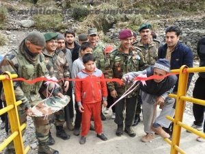 PIR PANJAL BRIGADE CONSTRUCTS A STEEL FOOT BRIDGE AT VILLAGE NAMBLA