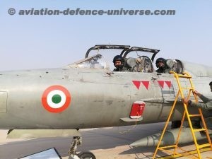 Air Chief Marshal B S Dhanoa in a MiG-21 trainer aircraft before flying at AF Stn Nal today.