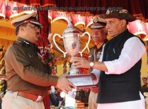 The Union Home Minister, Rajnath Singh presenting awards and trophies, during the 54th Anniversary Parade of the Sashastra Seema Bal (SSB), in New Delhi on December 23, 2017.