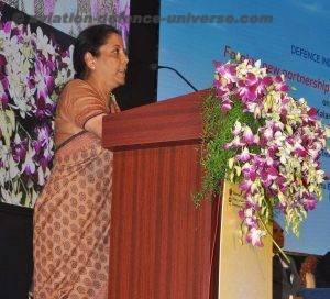 The Union Minister for Defence,  Nirmala Sitharaman at the inauguration of the Defence Industry Development Meet for Forging New Partnership with Industry for Defence Production, at Kalaivanar Arangam, Chennai