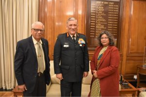 Former Managing Editor Brig. VK Atray (Retd.) & Editor ADU Sangeeta Saxena  with Gen Bipin Rawat