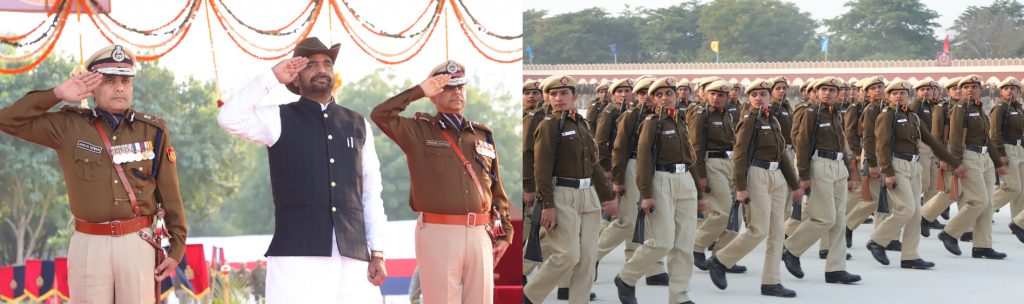 The Minister of State for Home Affairs, Shri Hansraj Gangaram Ahir taking salute