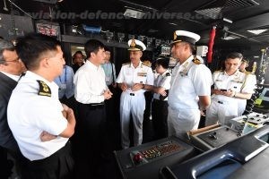 The Minister visiting the bridge of Indian Navy ship