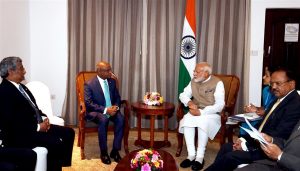 Narendra Modi meeting the Foreign Minister of Maldives, Abdulla Shahid