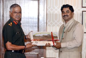 Chairman, Defence Research and Development Organisation (DRDO) Dr. G. Satheesh Reddy handing over the design of Mobile Metallic Ramp to the Vice Chief of Army Staff, Lt. Gen. Devraj Anbu