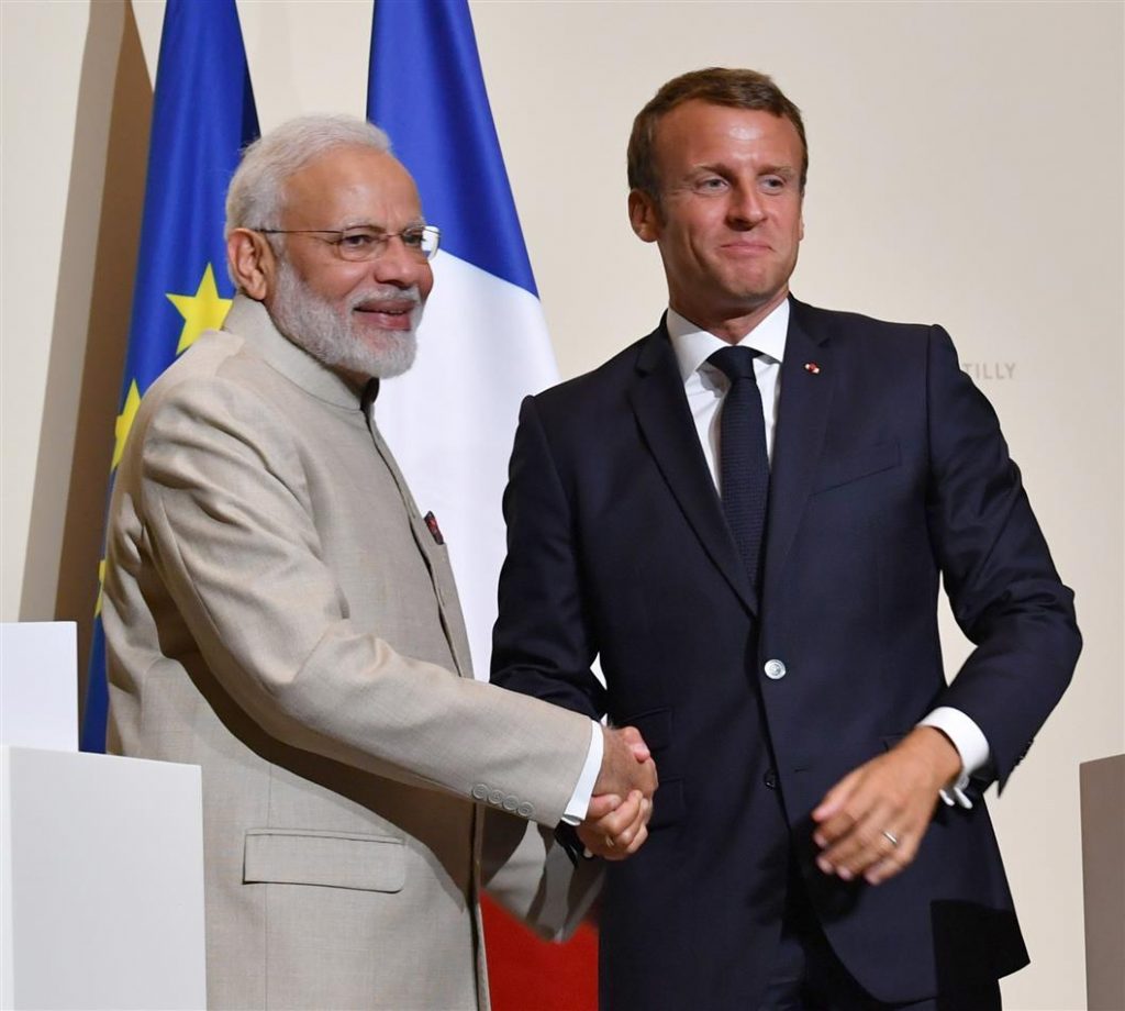 Indian Prime Minister Narendra Modi with French President Emmanuel Macron. 