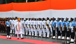 Prime Minister, Narendra Modi inspecting the Guard of Honour at Red Fort