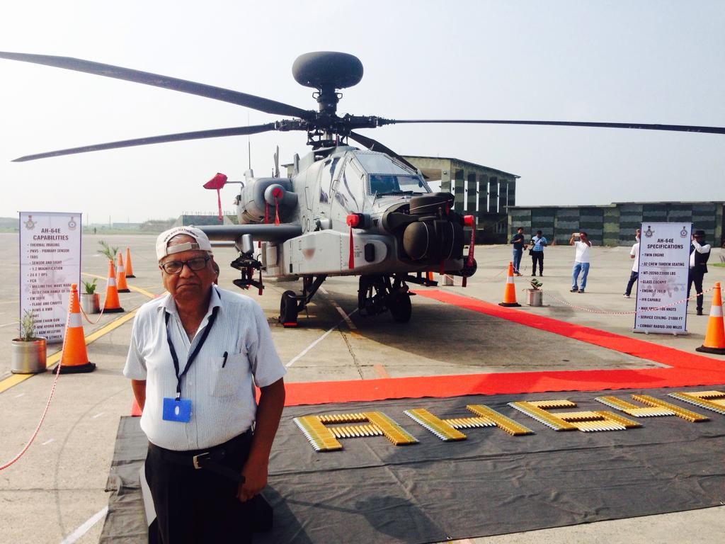 Brig. VK Atray Managing Editor ADU covering the Apache induction in Indian Air Force at Pathnkot Air Force Station .
