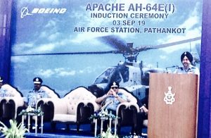 IAF Chief ACM BS Dhanoa  delivering his acceptance address at Apache induction ceremony at Pathankot
