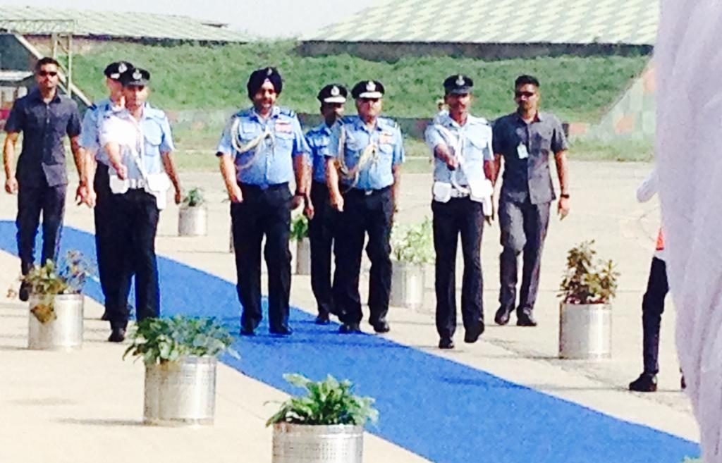 Chief of Air Staff Indian Air Staff Air Chief Marshal BS Dhanoa arriving at the Apache induction ceremony at Pathankot