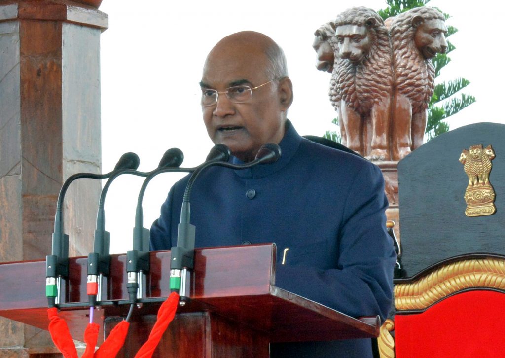 The President addressing at the presentation of the Colours to Corps of Army Air Defence