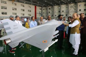  Shri Rajnath Singh visiting an exhibition displaying indigenously developed defence equipment and platforms by DRDO & HAL