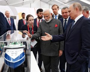 Narendra Modi and Vladimir Putin visiting the Zvezda Shipbuilding Plant