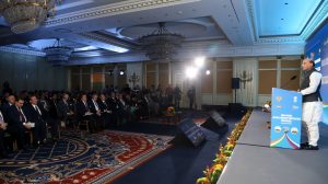 Rajnath Singh addressing the India-Russia Defence Industry Cooperation Conference