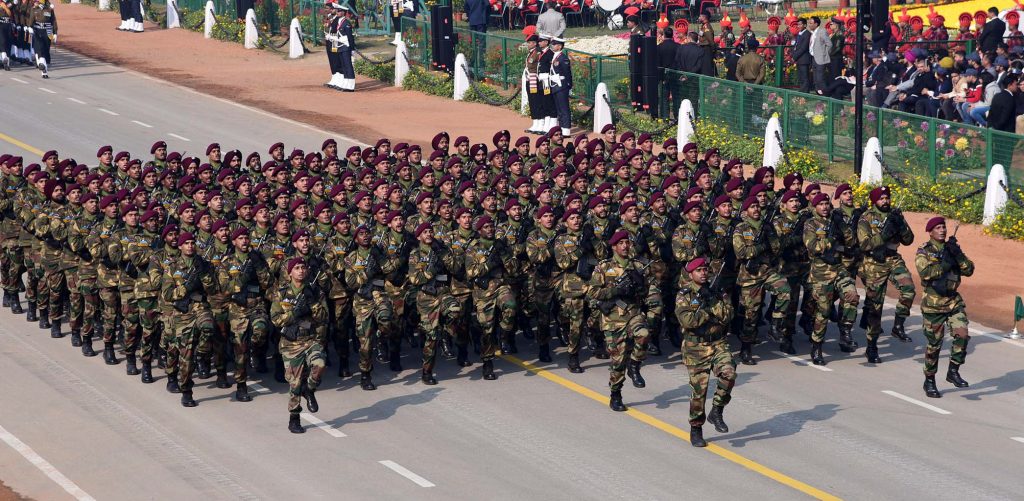 The Parachute Regiment Marching Contingent passes through the Rajpath, at the Republic Day Celebrations, in New Delhi