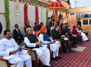 President Ram Nath Kovind, PM Narendra Modi with the Chief Guest of the Republic Day