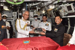 Vice Adm Narayan Prasad, Retd, CMD of Mazagon Dock limited handing