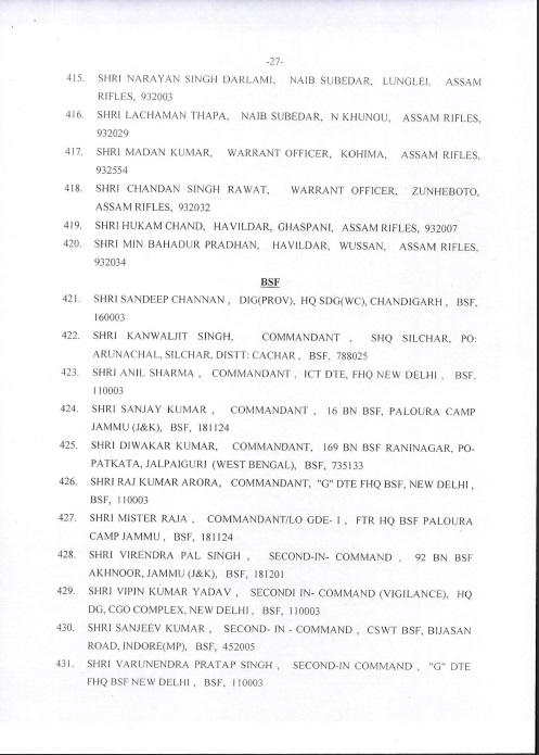 Award of Gallantry Medals / Service Medals 