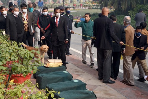 Budget documents under the nose of the sniffer dog