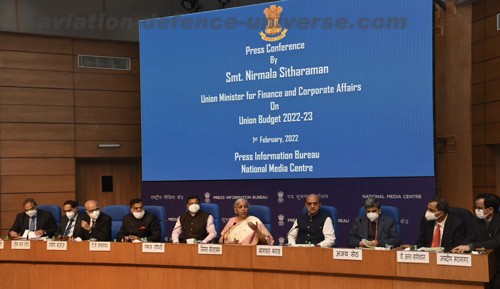 Finance Minister addressing the press post budget
