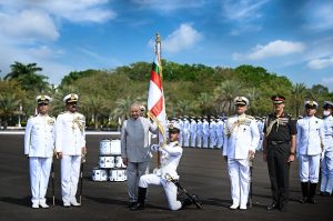 President Of India Presents President's Colour To Ins Valsura