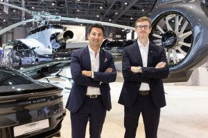  (left) Frederic Lemos, Head of Airbus Corporate Helicopters and (right) Cathal Loughnane, Head of Aston Martin Partnerships 