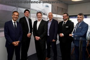 (L-R) João Pedro Taborda, Embraer Vice-President, Government Affairs, Europe, Menzo van der Beek, CEO, Fokker Services, Johann Bordais, President & CEO, Embraer Services & Support, Leon Kouters, Vice President Sales & Marketing, Fokker Services, Rodrigo Pérsico, Rodrigo Pérsico, Vice President, Business Strategy, Embraer Defense & Security, Rinaldo Piubeli, Vice-President of Worldwide Customer Support and Aftermarket Sales, Defense & Security, Embraer Services & Support