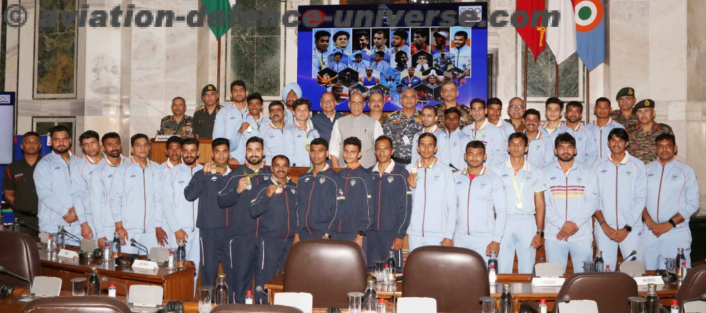 Indian Minister of Defence interacts with 2022 Commonwealth Games medalists & participants of the Armed Forces