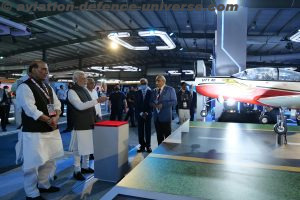 Prime Minister Shri Narendra Modi unveils indigenous trainer aircraft HTT-40, designed & developed by HAL, during DefExpo 2022
